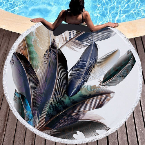 XC USHIO Fashion Feather Round Beach Towel