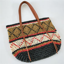 Load image into Gallery viewer, Geometric Pattern Straw Beach Bag