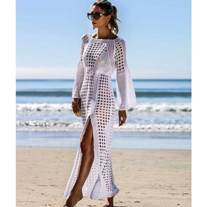 Crochet White Knitted Beach Cover up