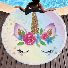 Load image into Gallery viewer, Cartoon Unicorn 150cm Round Beach Towel