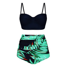 Load image into Gallery viewer, High Waist Swimsuit Black White Striped Bikinis