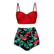 Load image into Gallery viewer, High Waist Swimsuit Black White Striped Bikinis