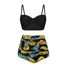Load image into Gallery viewer, High Waist Swimsuit Black White Striped Bikinis