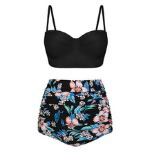 Load image into Gallery viewer, High Waist Swimsuit Black White Striped Bikinis