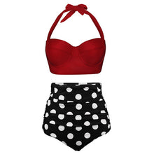 Load image into Gallery viewer, High Waist Swimsuit Black White Striped Bikinis