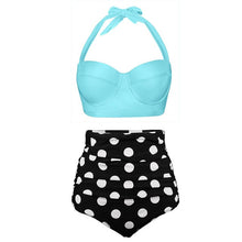 Load image into Gallery viewer, High Waist Swimsuit Black White Striped Bikinis