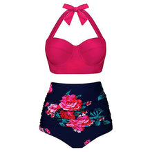 Load image into Gallery viewer, High Waist Swimsuit Black White Striped Bikinis