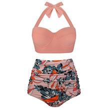Load image into Gallery viewer, High Waist Swimsuit Black White Striped Bikinis