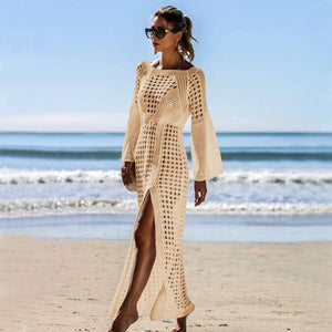Crochet White Knitted Beach Cover up