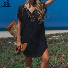 Load image into Gallery viewer, Long Lace Cotton Beach Cover up