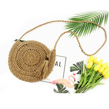 Load image into Gallery viewer, Rattan Woven Round Women Straw Beach Bag