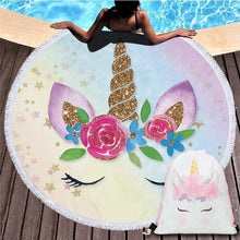 Load image into Gallery viewer, Cartoon Unicorn 150cm Round Beach Towel