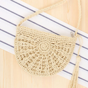 Simple Straw Round Women shoulder Beach  bag